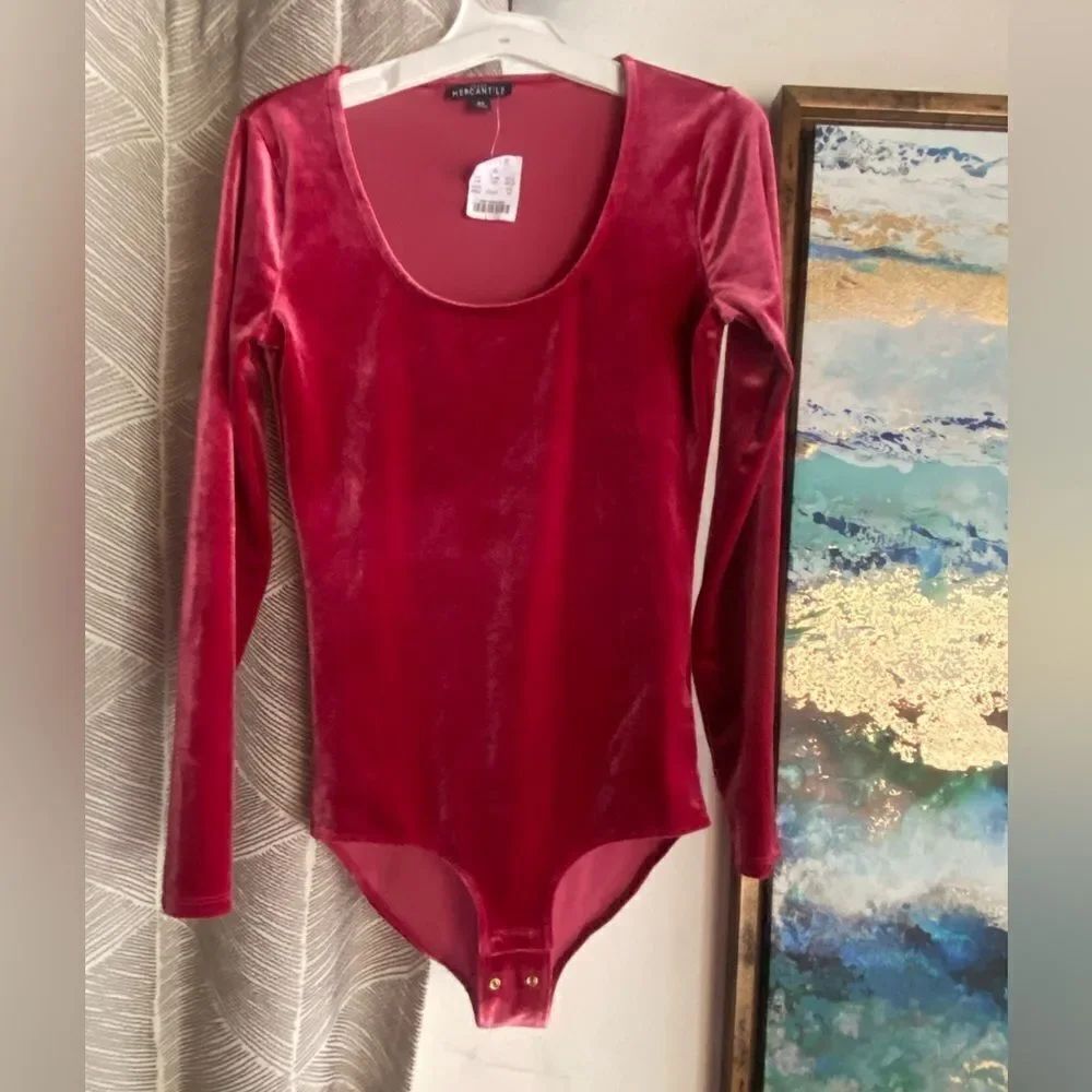 J. Crew Mercantile Body Suit Womens Sz XS Pink Velvet Scoop Long Sleeve NWT